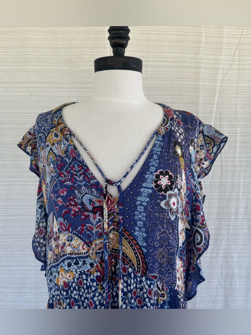 Knox Rose Navy Blue Floral Tassel Peasant Dress - Picture 5 of 17